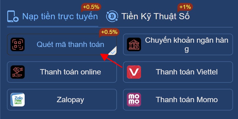 Hình thức nạp tiền 58win  thông qua mã QR